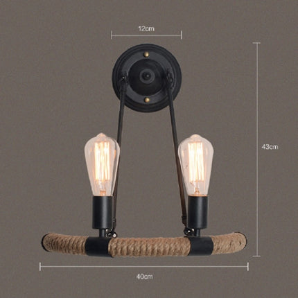 E27 LED Industrial Style Retro Hemp Rope Wrought Iron Wall Lamp, Power source: Edison Tungsten Wire 40W( Black )-garmade.com