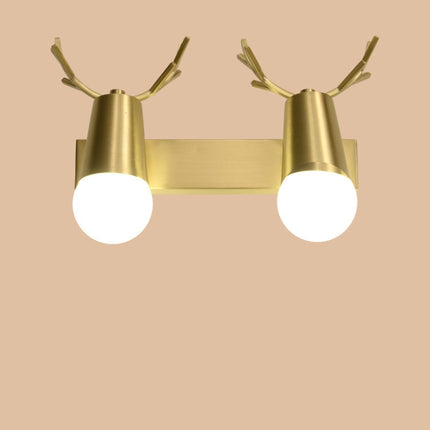 double head Copper Antler Wall Lamp Mirror Headlight Living Room Stairs Light Creative Bedroom Bedside Lamp(white light 5W)-garmade.com