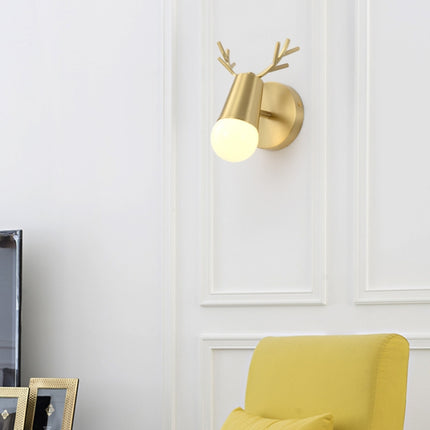 double head Copper Antler Wall Lamp Mirror Headlight Living Room Stairs Light Creative Bedroom Bedside Lamp(white light 5W)-garmade.com