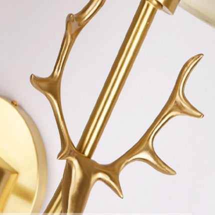 Double Heads Corridor Aisle Personality Creative Copper Antler Wall Lamp, Power source: White Light 5W-garmade.com
