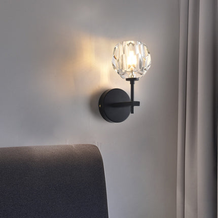 Wall Lamp Villa Hotel Wall Lamp Bedroom Bedside Crystal Wall Lamp, Power source: Without light source(Single Head Black )-garmade.com