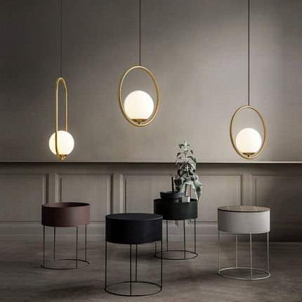 Restaurant Chandelier Single Head Creative Personality Simple Modern Copper Lamp without Light Source, Shape Style:Oval B1-garmade.com