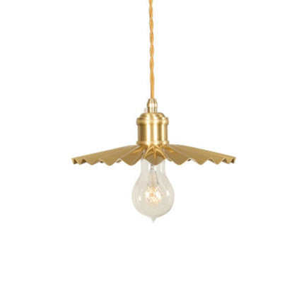 Pure Copper Single Head Vintage Nostalgic Brass Pleated Chandelier with 5W White Light LED-garmade.com