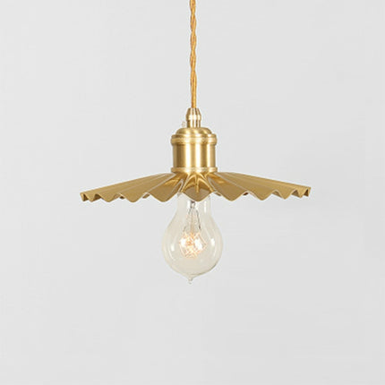 Pure Copper Single Head Vintage Nostalgic Brass Pleated Chandelier without Light Source-garmade.com