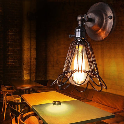Retro Wrought Iron Bird Cage Wall Lamp with Edison 40W Bulb-garmade.com