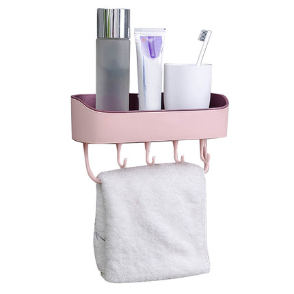 No Drill Wall Mounted Shower Shelf Cell Phone Bathroom Shampoo Holder, Size: 26x10x6cm (Pink)-garmade.com