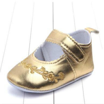 Baby Girl First Walkers PU Leather Cute Princess Crib Shoes(Gold)-garmade.com