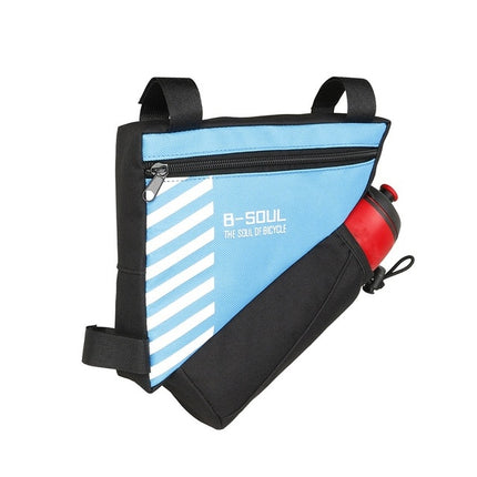 B-soul Bicycle Bags With Water Bottle Triangle Pouch Solid Cycling Front Tube Frame Bag Pocket, Size:20.5*18*5cm(Blue)-garmade.com