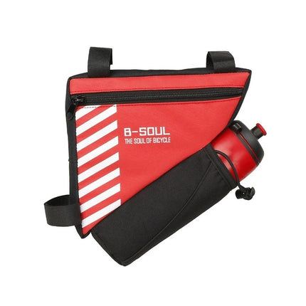 B-soul Bicycle Bags With Water Bottle Triangle Pouch Solid Cycling Front Tube Frame Bag Pocket, Size:20.5*18*5cm(Red)-garmade.com