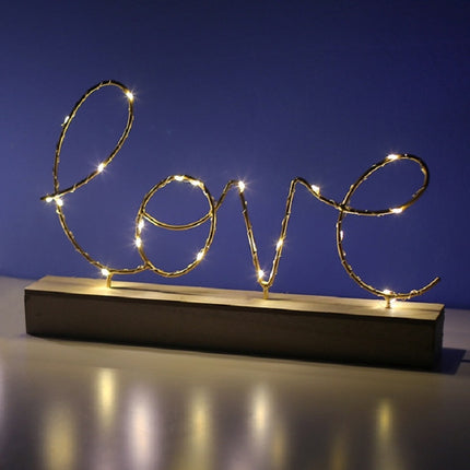 LED Little Night Light Bedroom Bedside Wrought Iron Wooden Home Decoration Birthday Gift(Letter Love)-garmade.com