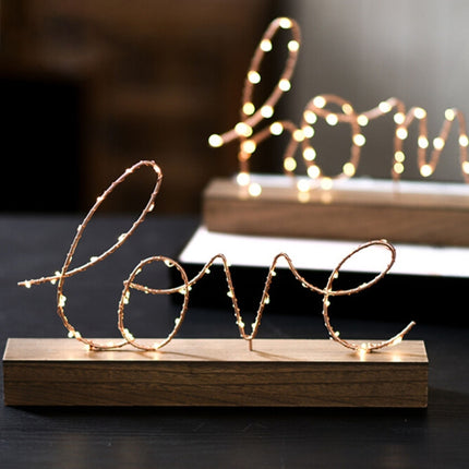 LED Little Night Light Bedroom Bedside Wrought Iron Wooden Home Decoration Birthday Gift(Letter Home)-garmade.com