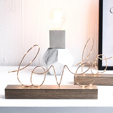 LED Little Night Light Bedroom Bedside Wrought Iron Wooden Home Decoration Birthday Gift(Letter Home)-garmade.com