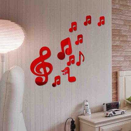 3D Musical Notes Acrylic Mirrors Wall Sticker Home Decor Living Room Wall Decoration Art DIY Wall Stickers(Red)-garmade.com