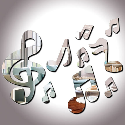 3D Musical Notes Acrylic Mirrors Wall Sticker Home Decor Living Room Wall Decoration Art DIY Wall Stickers(Silver)-garmade.com