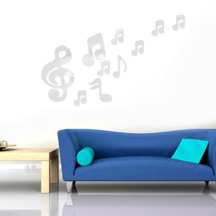 3D Musical Notes Acrylic Mirrors Wall Sticker Home Decor Living Room Wall Decoration Art DIY Wall Stickers(Silver)-garmade.com