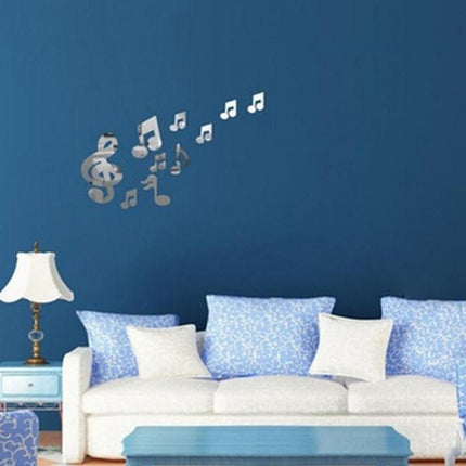 3D Musical Notes Acrylic Mirrors Wall Sticker Home Decor Living Room Wall Decoration Art DIY Wall Stickers(Silver)-garmade.com