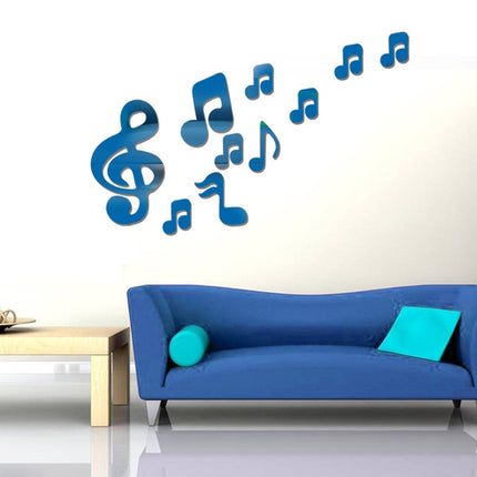 3D Musical Notes Acrylic Mirrors Wall Sticker Home Decor Living Room Wall Decoration Art DIY Wall Stickers(Blue)-garmade.com