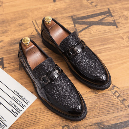 Men Fashion Thick Bottom Pointed Formal Business Leather Shoes, Shoe Size:38(Black)-garmade.com