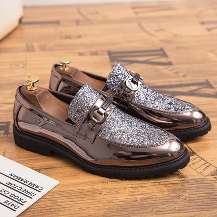 Men Fashion Thick Bottom Pointed Formal Business Leather Shoes, Shoe Size:38(Silver)-garmade.com