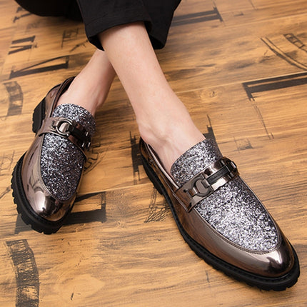 Men Fashion Thick Bottom Pointed Formal Business Leather Shoes, Shoe Size:38(Silver)-garmade.com