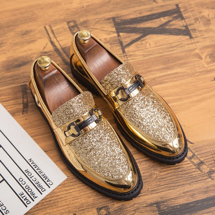 Men Fashion Thick Bottom Pointed Formal Business Leather Shoes, Shoe Size:39(Gold)-garmade.com