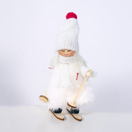 Christmas Wool Plush Doll Ski Girl Decorative Pendant(White)-garmade.com