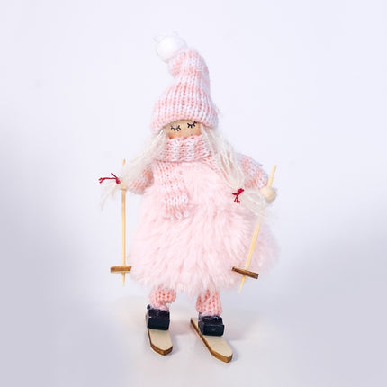Christmas Wool Plush Doll Ski Girl Decorative Pendant(Pink)-garmade.com