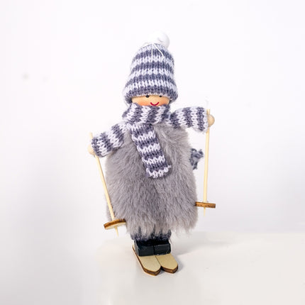 Christmas Wool Plush Doll Ski Girl Decorative Pendant(Grey)-garmade.com