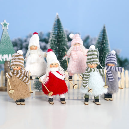 Christmas Wool Plush Doll Ski Girl Decorative Pendant(White)-garmade.com