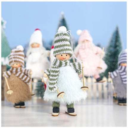 Christmas Wool Plush Doll Ski Girl Decorative Pendant(Green)-garmade.com