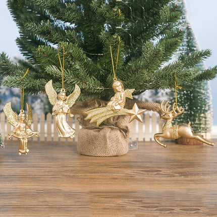 2 PCS ChristmasGold Powder Acrylic Angel Pendant Ornament, Specification: Three Angels-garmade.com