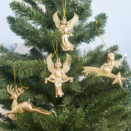 2 PCS ChristmasGold Powder Acrylic Angel Pendant Ornament, Specification: Three Angels-garmade.com