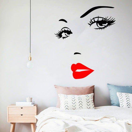 Sexy Lips Woman Portrait Beauty Salon Bedroom Living Room Decoration PVC Wall Sticker(Red)-garmade.com