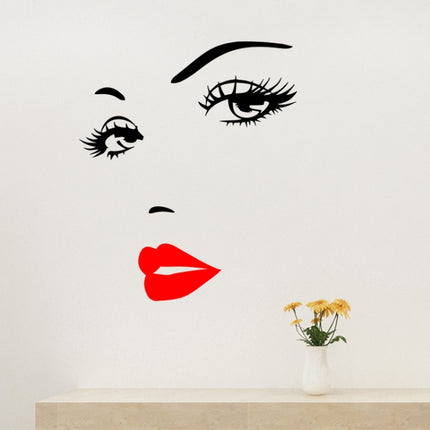 Sexy Lips Woman Portrait Beauty Salon Bedroom Living Room Decoration PVC Wall Sticker(Red)-garmade.com