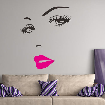 Sexy Lips Woman Portrait Beauty Salon Bedroom Living Room Decoration PVC Wall Sticker(Pink)-garmade.com