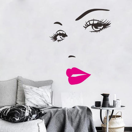 Sexy Lips Woman Portrait Beauty Salon Bedroom Living Room Decoration PVC Wall Sticker(Pink)-garmade.com