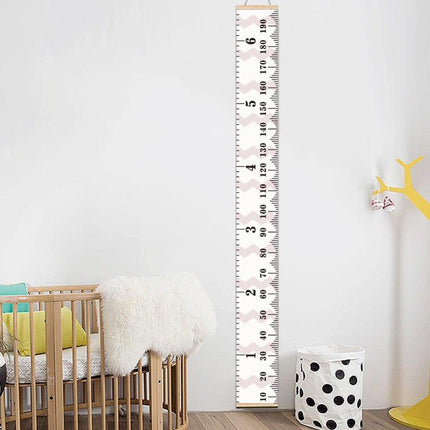 Wooden Wall Hanging Kids Growth Chart Height Measure Ruler Wall Sticker for Kids Room Home Decoration(Pink Wave)-garmade.com