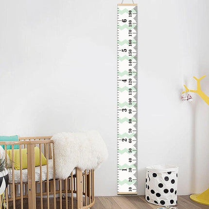 Wooden Wall Hanging Kids Growth Chart Height Measure Ruler Wall Sticker for Kids Room Home Decoration(Green Wave)-garmade.com