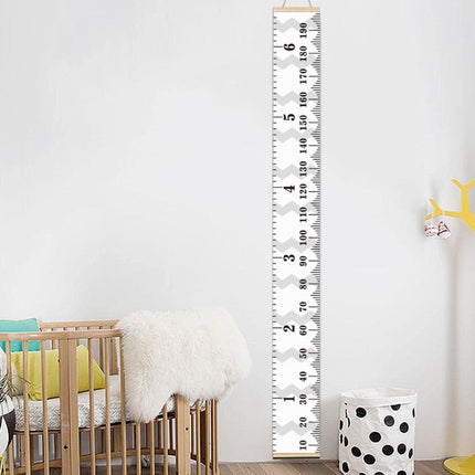 Wooden Wall Hanging Kids Growth Chart Height Measure Ruler Wall Sticker for Kids Room Home Decoration(Gray Wave)-garmade.com