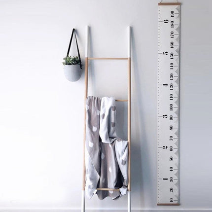 Wooden Wall Hanging Kids Growth Chart Height Measure Ruler Wall Sticker for Kids Room Home Decoration(Gray Wave)-garmade.com