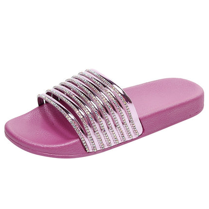 Women Solid Color Casual Glossy Flash Drill Slippers, Shoe Size:36(Purple)-garmade.com