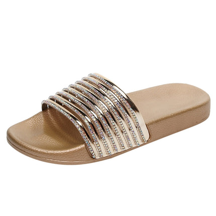 Women Solid Color Casual Glossy Flash Drill Slippers, Shoe Size:36(Gold)-garmade.com