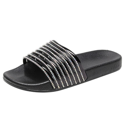 Women Solid Color Casual Glossy Flash Drill Slippers, Shoe Size:36(Black)-garmade.com