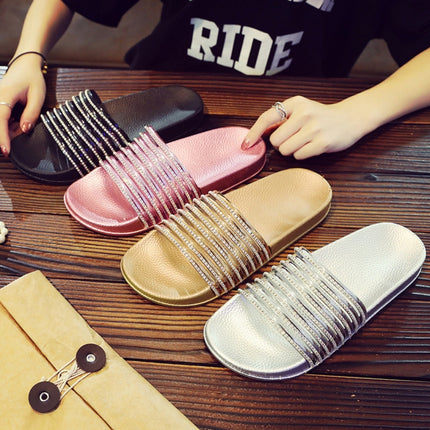 Women Solid Color Casual Glossy Flash Drill Slippers, Shoe Size:36(Black)-garmade.com