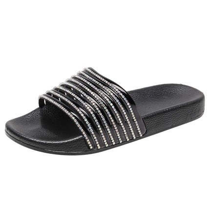 Women Solid Color Casual Glossy Flash Drill Slippers, Shoe Size:37(Black)-garmade.com