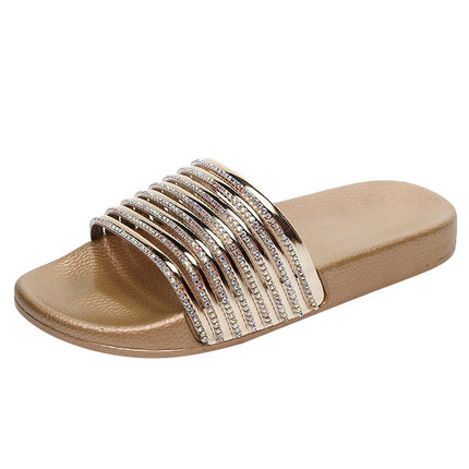 Women Solid Color Casual Glossy Flash Drill Slippers, Shoe Size:40(Gold)-garmade.com