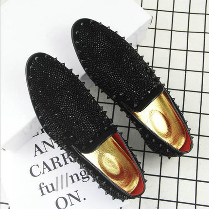 Men Rivet Rhinestone Black Pointed Toe Flats Shoes, Shoe Size:41(Black)-garmade.com