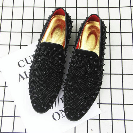 Men Rivet Rhinestone Black Pointed Toe Flats Shoes, Shoe Size:41(Black)-garmade.com