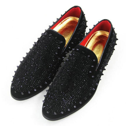 Men Rivet Rhinestone Black Pointed Toe Flats Shoes, Shoe Size:41(Black)-garmade.com