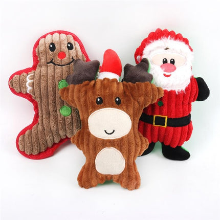 WJ084 Christmas Santa Claus Pet Dog Toys Chew Squeaker Pet Plush Toys(Elk)-garmade.com